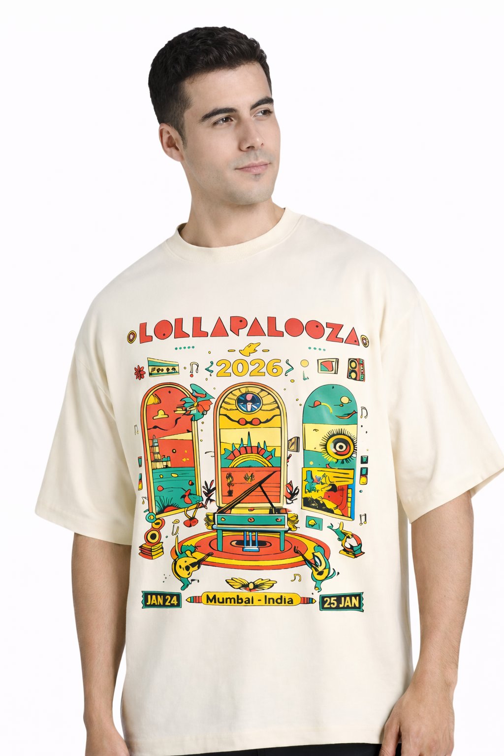 Lollapalooza Mumbai Window Oversized Tee (Cream)