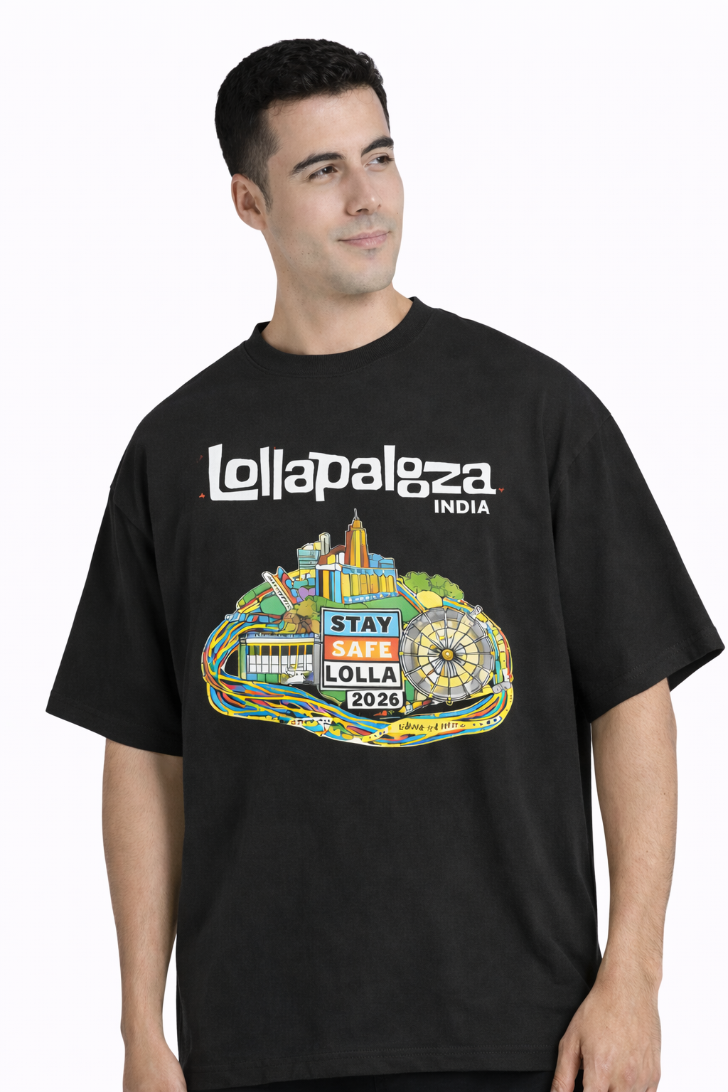 Lollapalooza India | Stay Safe Lolla Oversized Tee (Z Black)