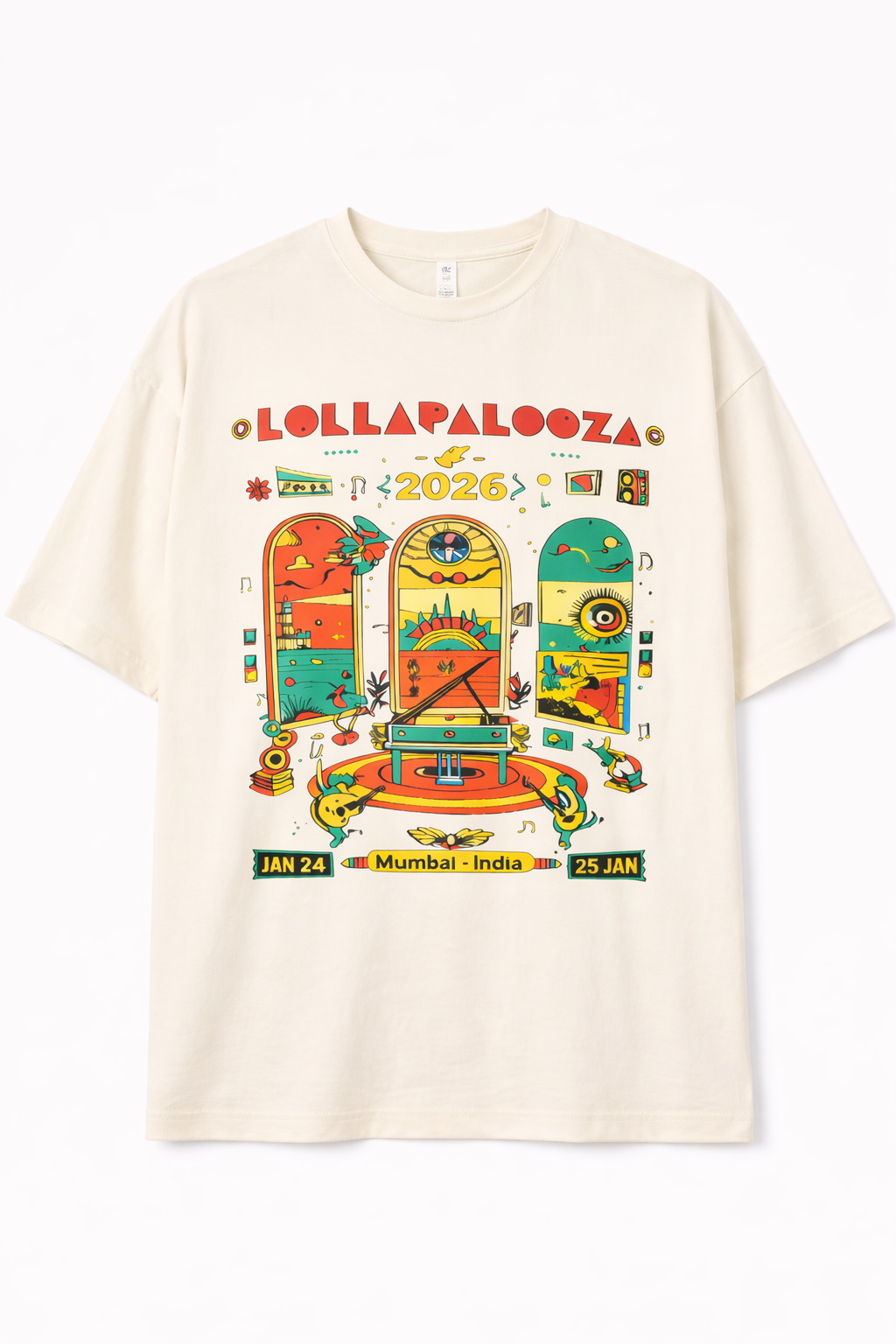 Lollapalooza Mumbai Window Oversized Tee (Cream)