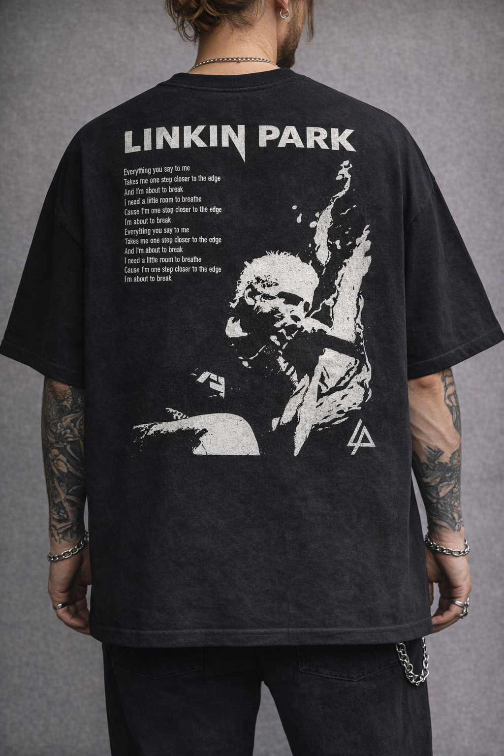 Linkin Park Vintage Oversized Black T-Shirt (Lyric Back Print)