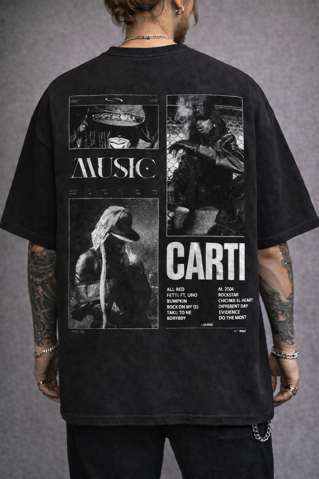 Playboi Carti “MUSIC” Oversized Black T-Shirt | Vintage Poster Back Print Streetwear Tee